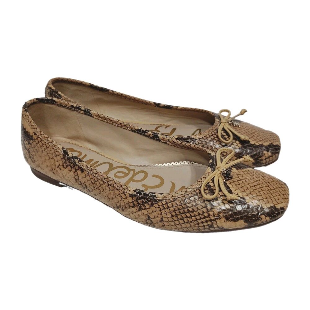 Sam Edelman Jillie Ballet Flats Snake Print Size 8 Reptile Preppy Bow Leather